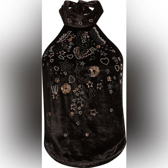 FREE PEOPLE | Arianna Beaded Velvet Halter Top Sz M - Picture 5 of 5